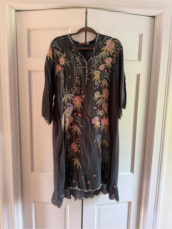 Johnny Was Dresses & Skirts - Johnny Was Embroidered Dark Gray Embroidered Floral Dress